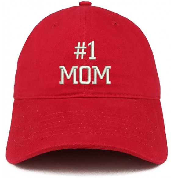 Number 1 Mom Embroidered Low Profile Soft Cotton Baseball Cap - Red ...