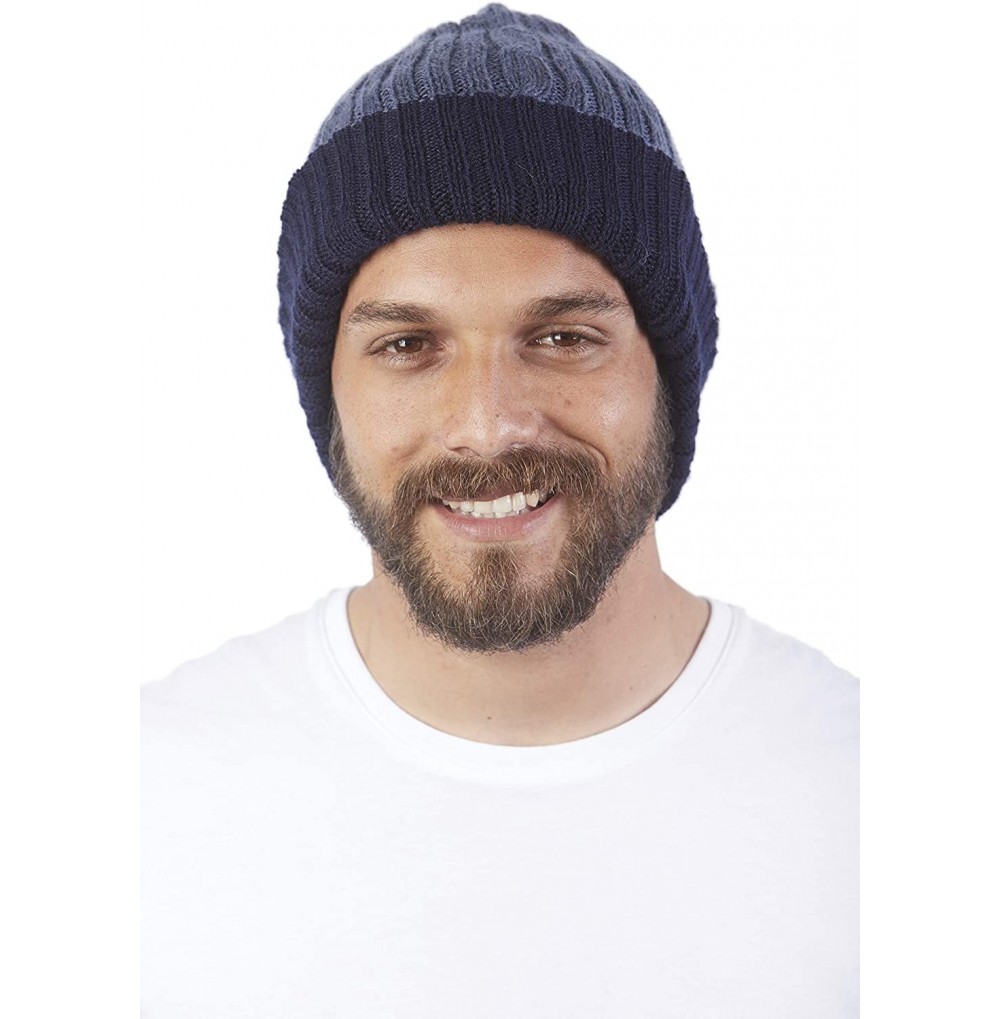 Skullies & Beanies Reversible Knit 100% Alpaca Wool Beanie - Soft- Warm & Thick Woolen Hat Cap - Blue / Blue - CL18Q382L08