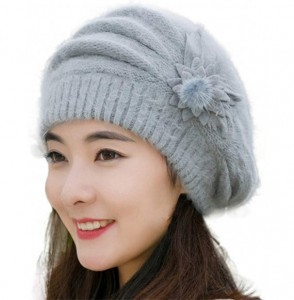 Berets Women Ladies Winter Knitting Hat Warm Artificial Wool Snow Ski Caps With Visor - S-gray - CP18L76HM80