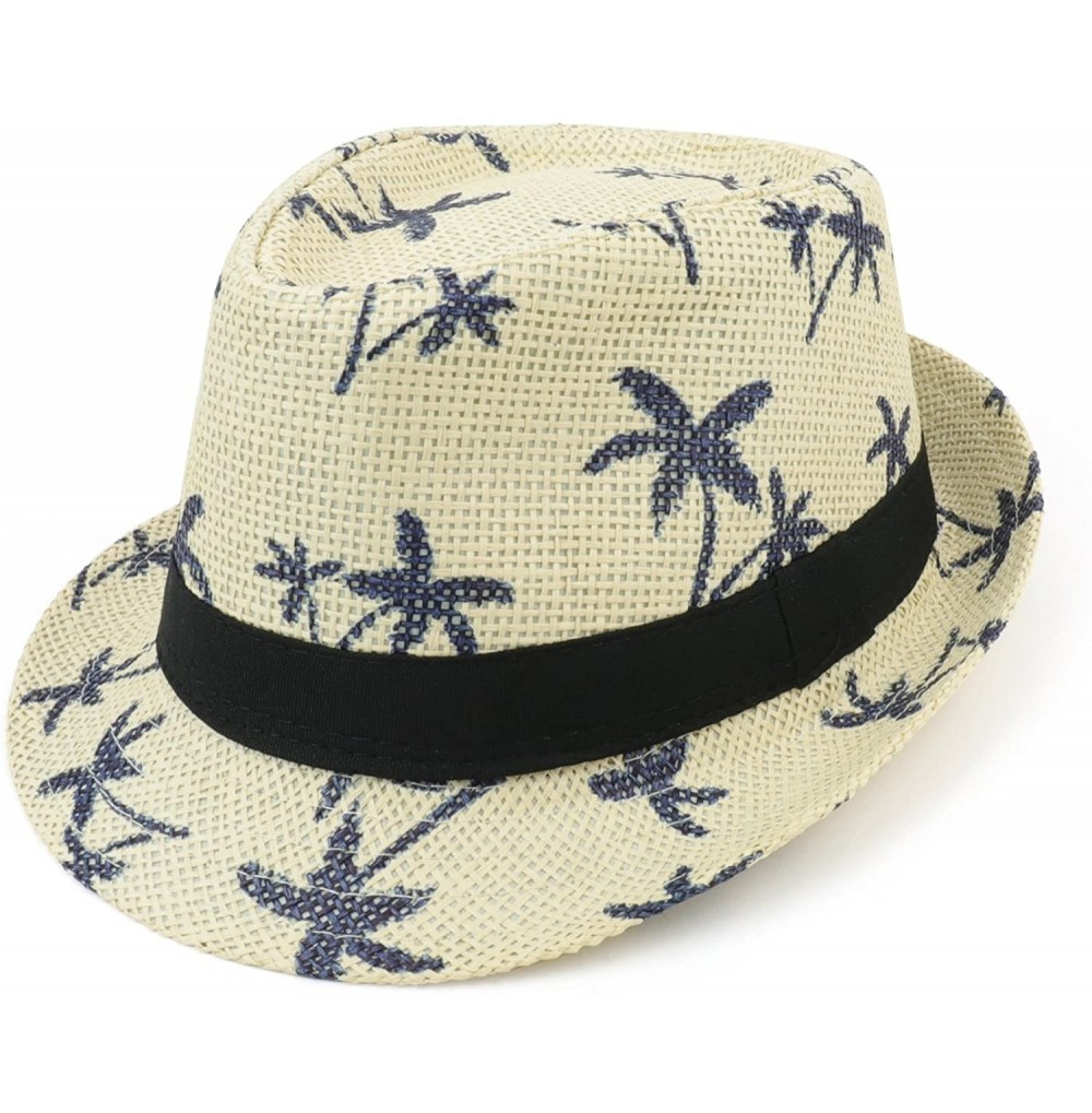 Cute Palm Tree Paradise Print Summer Paper Straw Fedora Hat 