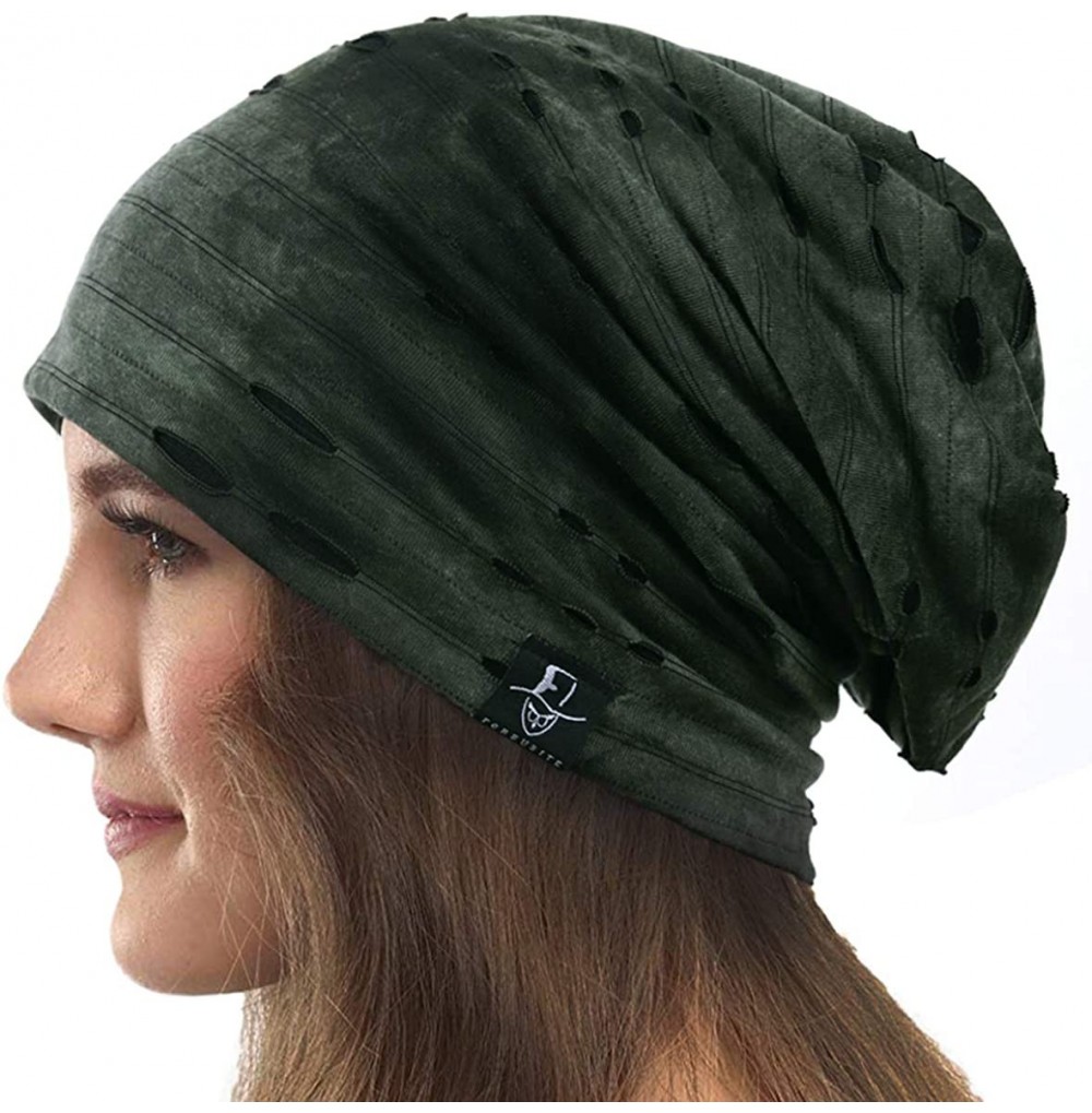 Skullies & Beanies Women's Slouchy Beanie Thin Summer Skull Cap Turban Soft Sleep Chemo Hat - A Green - C01984657G3