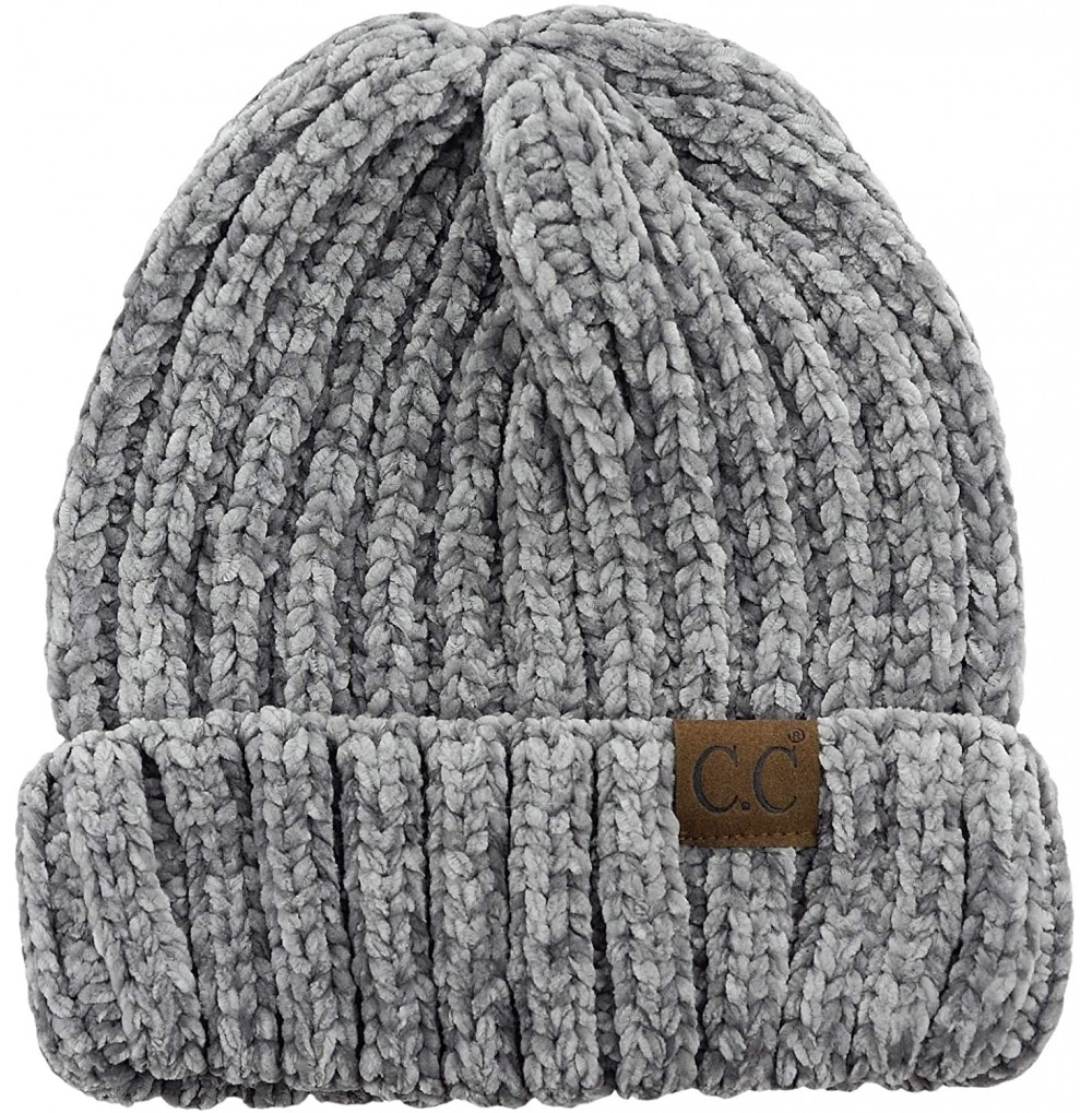 Skullies & Beanies Unisex Chenille Soft Warm Stretchy Thick Cuffed Knit Beanie Cap Hat - Light Mel Grey - CC18IQE77O7