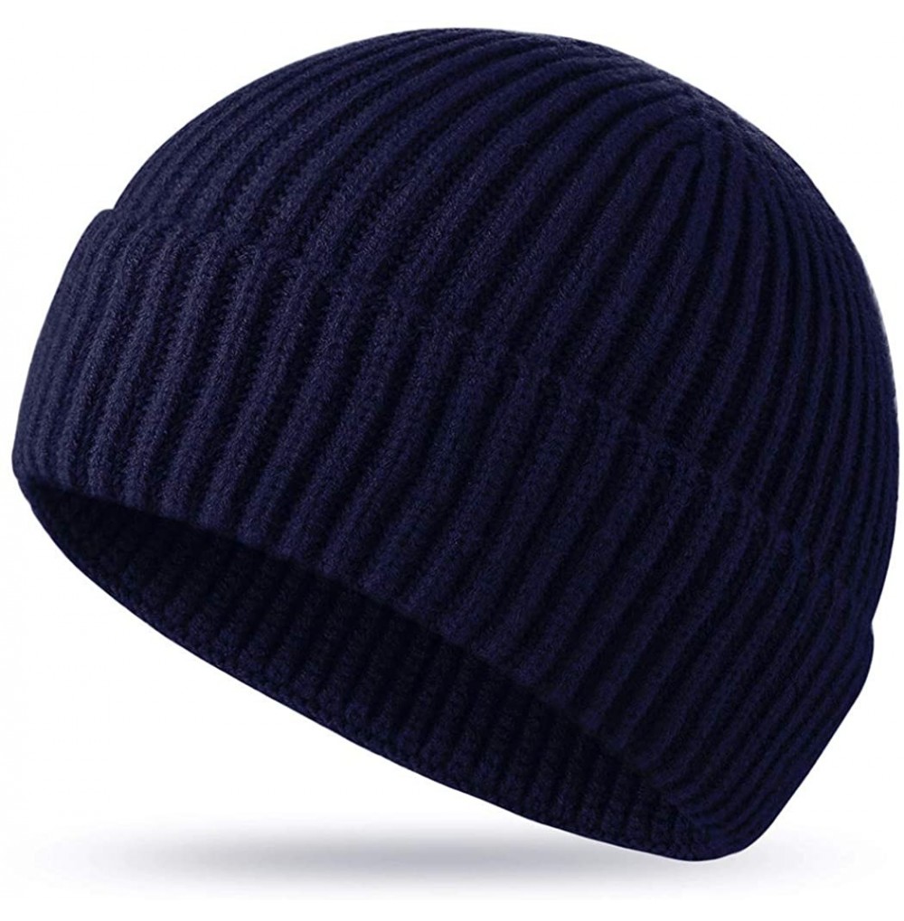 Skullies & Beanies Short Fisherman Beanie Hats for Men Wool Knitted Caps for Men Baggy Women Skull Cap - Navy Blue - C81938N5KUS
