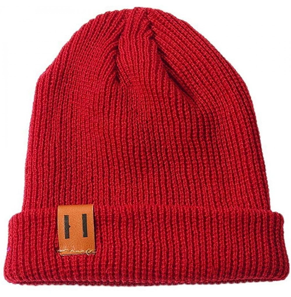 Skullies & Beanies Unisex Knitted Winter Warm Cap Fashion Casual Solid Beanie Hat Hats & Caps - Red - CH18AMWY2N0