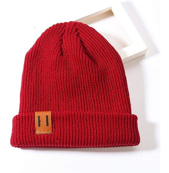 Skullies & Beanies Unisex Knitted Winter Warm Cap Fashion Casual Solid Beanie Hat Hats & Caps - Red - CH18AMWY2N0