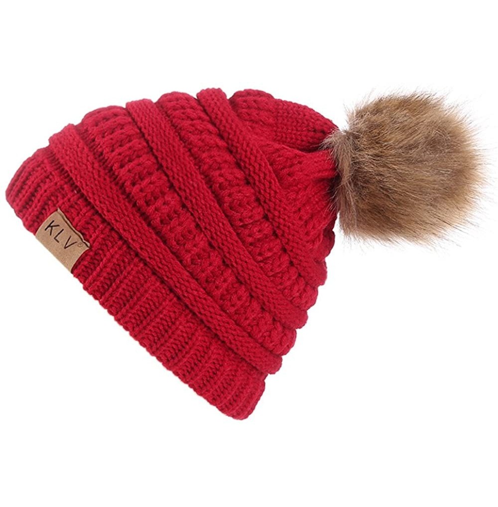 Berets Womens Knit Cap Baggy Warm Crochet Winter Wool Ski Beanie Skull Slouchy Hat - Wine Red - CG18IE3D3KW
