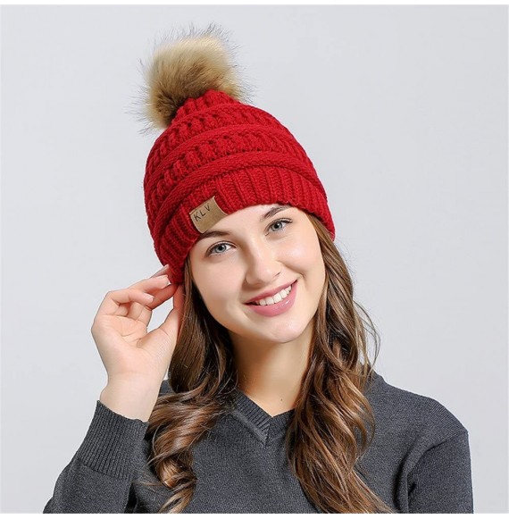 Berets Womens Knit Cap Baggy Warm Crochet Winter Wool Ski Beanie Skull Slouchy Hat - Wine Red - CG18IE3D3KW