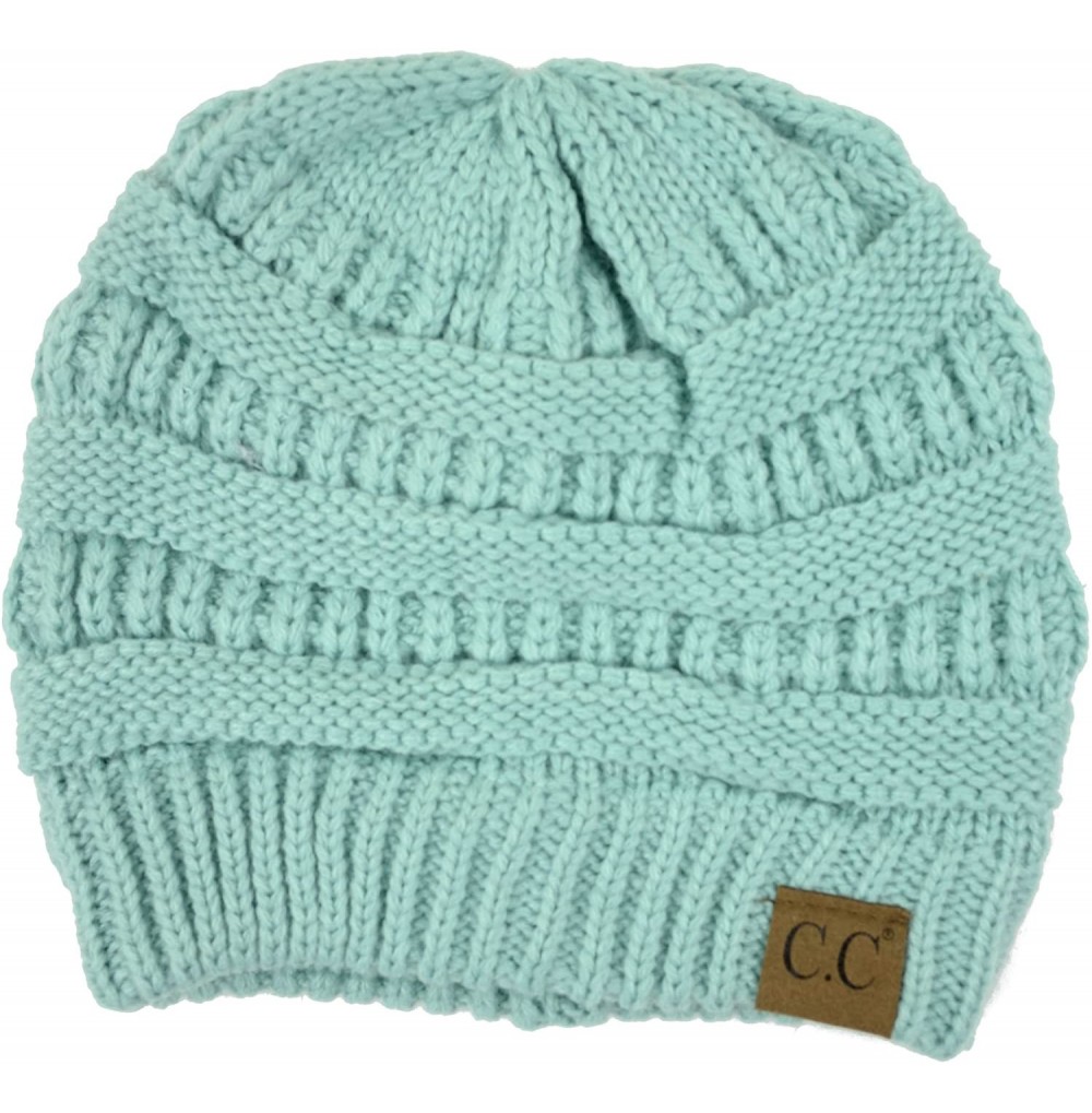 Skullies & Beanies Soft Stretch Chunky Cable Knit Slouchy Beanie Hat - Mint - CT12O7TW45W