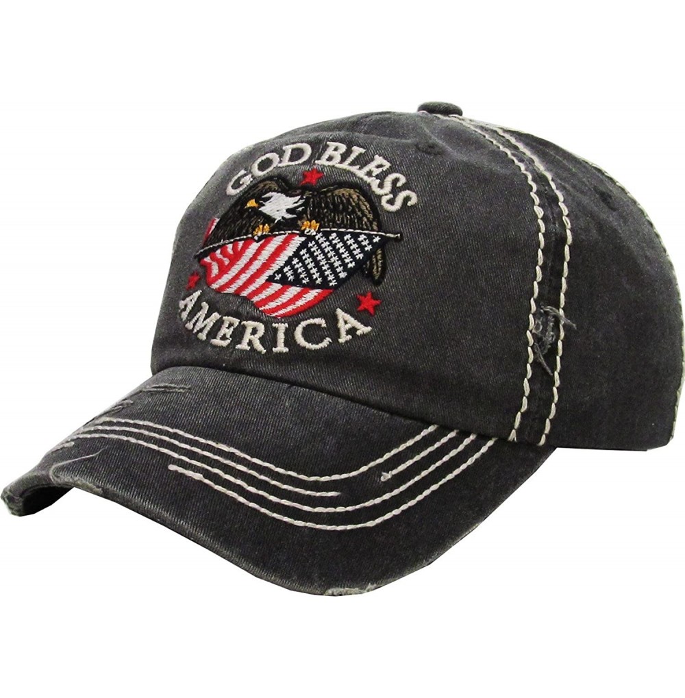 Baseball Caps Eagle and Free Spirit Distressed Baseball Cap Dad Hat Adjustable Unisex Fashion - (1.6) Black Bless America - C...