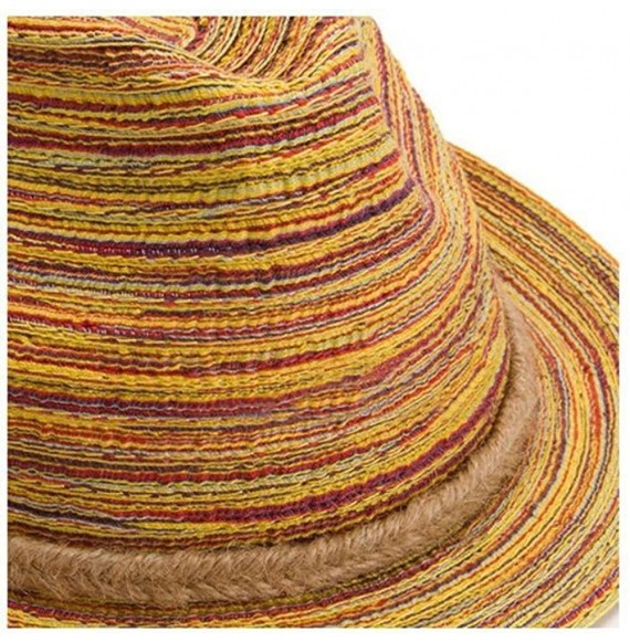 Sun Hats Rainbow Colorful Bohemia Straw Sun Hats Braided Hemp Band Summer Beach Hat - C511NO6GMYR
