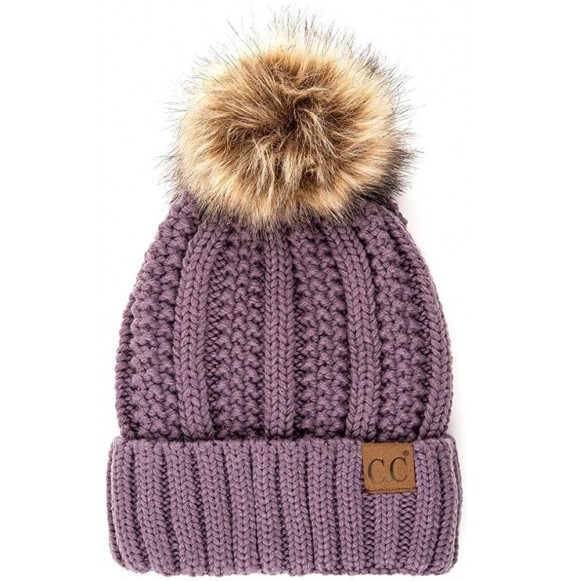Skullies & Beanies Exclusive Knitted Hat with Fuzzy Lining with Pom Pom - Violet - CF18EXDWE52