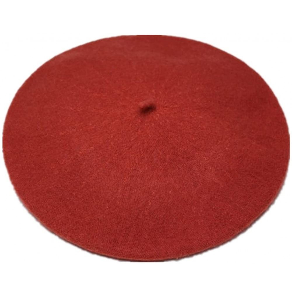 Berets Women's Solid Color Classic French Style Beret Beanie Hat - Dark Red - CM187SN0D8M