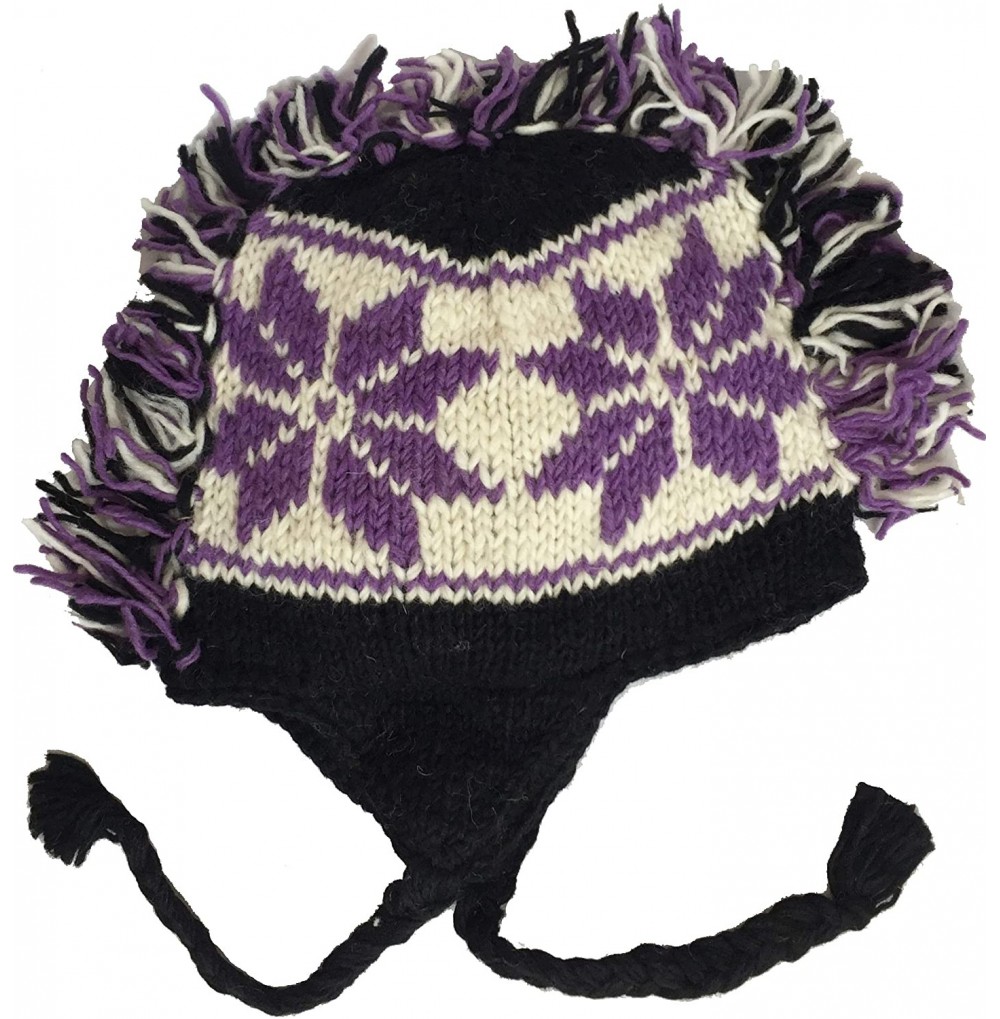 Skullies & Beanies Wool Chullo Fleece Lined Ski Hat Toque with Ear Flaps Winter Knit Beanie - V-6 - CZ192T9QYXU