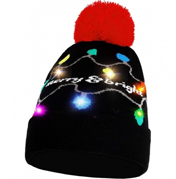Skullies & Beanies Novelty LED Light Up Christmas Hat Knitted Ugly Sweater Holiday Xmas Beanie Colorful Funny Hat Gift - CA18...