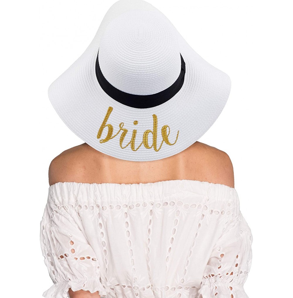 Sun Hats Exclusives Straw Embroidered Lettering Floppy Brim Sun Hat (ST-2017) - Bride Gold - CC195H9UMA0