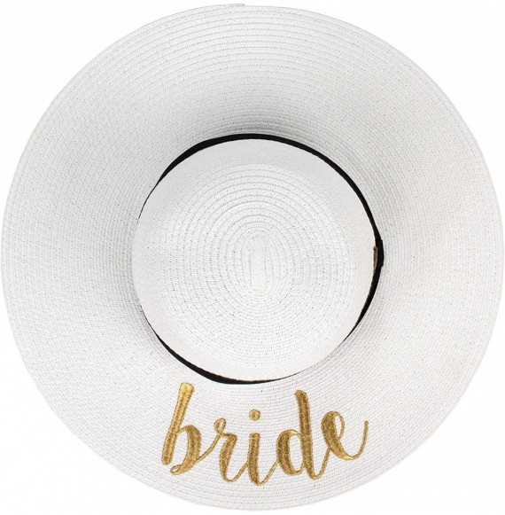 Sun Hats Exclusives Straw Embroidered Lettering Floppy Brim Sun Hat (ST-2017) - Bride Gold - CC195H9UMA0