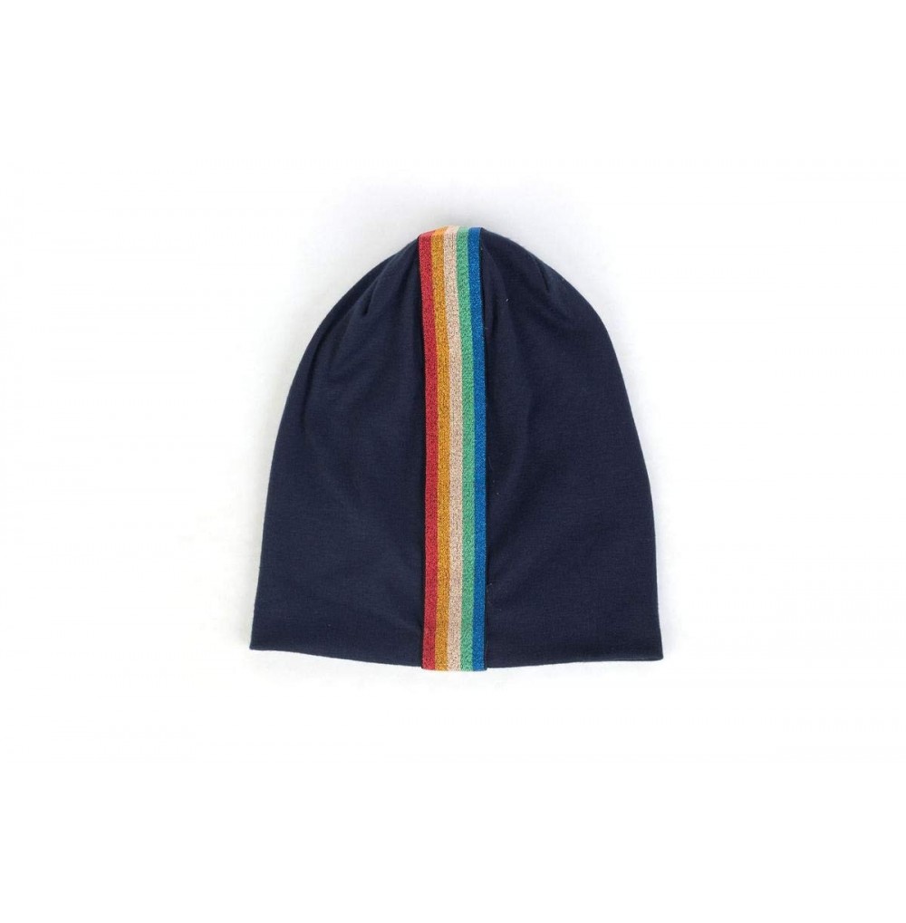 Skullies & Beanies Women's Rainbow Striped Slouchy Beanie Hat - Navy - C018X5EHHED