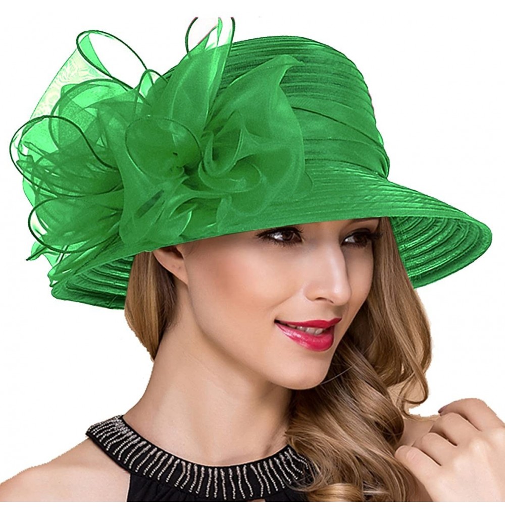 Bucket Hats Lady Church Derby Dress Cloche Hat Fascinator Floral Tea Party Wedding Bucket Hat S051 - Green - C918EKALGQA