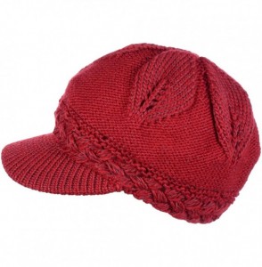 Newsboy Caps Womens Winter Chic Cable Warm Fleece Lined Crochet Knit Hat W/Visor Newsboy Cabbie Cap - Braided Front Red - CM1...