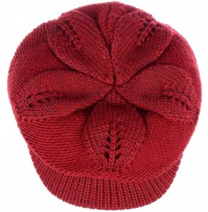 Newsboy Caps Womens Winter Chic Cable Warm Fleece Lined Crochet Knit Hat W/Visor Newsboy Cabbie Cap - Braided Front Red - CM1...