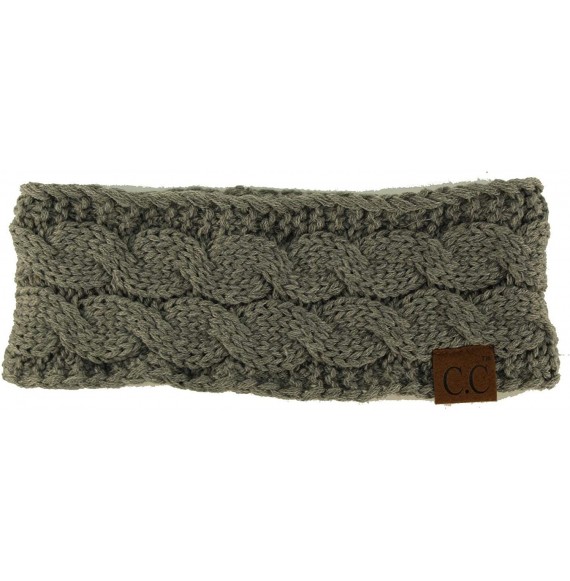 Cold Weather Headbands Winter Fuzzy Fleece Lined Thick Knitted Headband Headwrap Earwarmer - Solid Lt. Melange Gray - CZ18I4D...