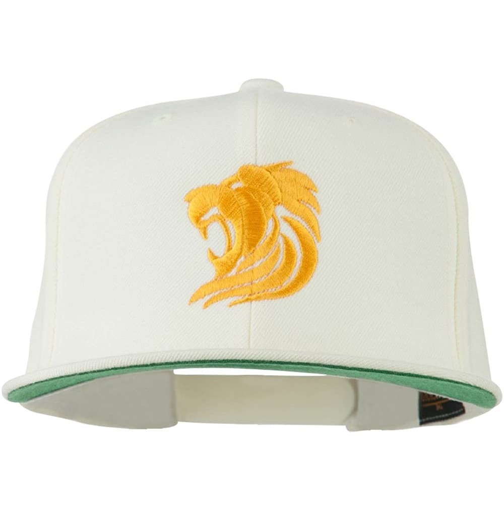 Baseball Caps Gold Lion Embroidered Wool Snapback Cap - Natural - CI11Q3T4AJZ