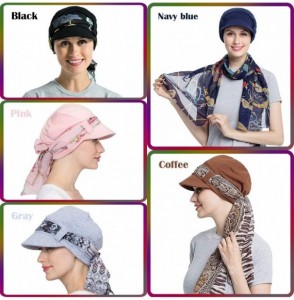 Newsboy Caps Chemo Hats for Women Bamboo Cotton Lined Newsboy Caps with Scarf Double Loop Headwear for Cancer Hair Loss - CF1...