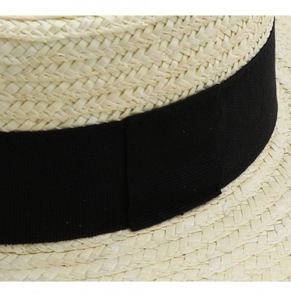 Fedoras Canotier Boater Hat Gondolier Straw - Blanc - C018RX0ODU7