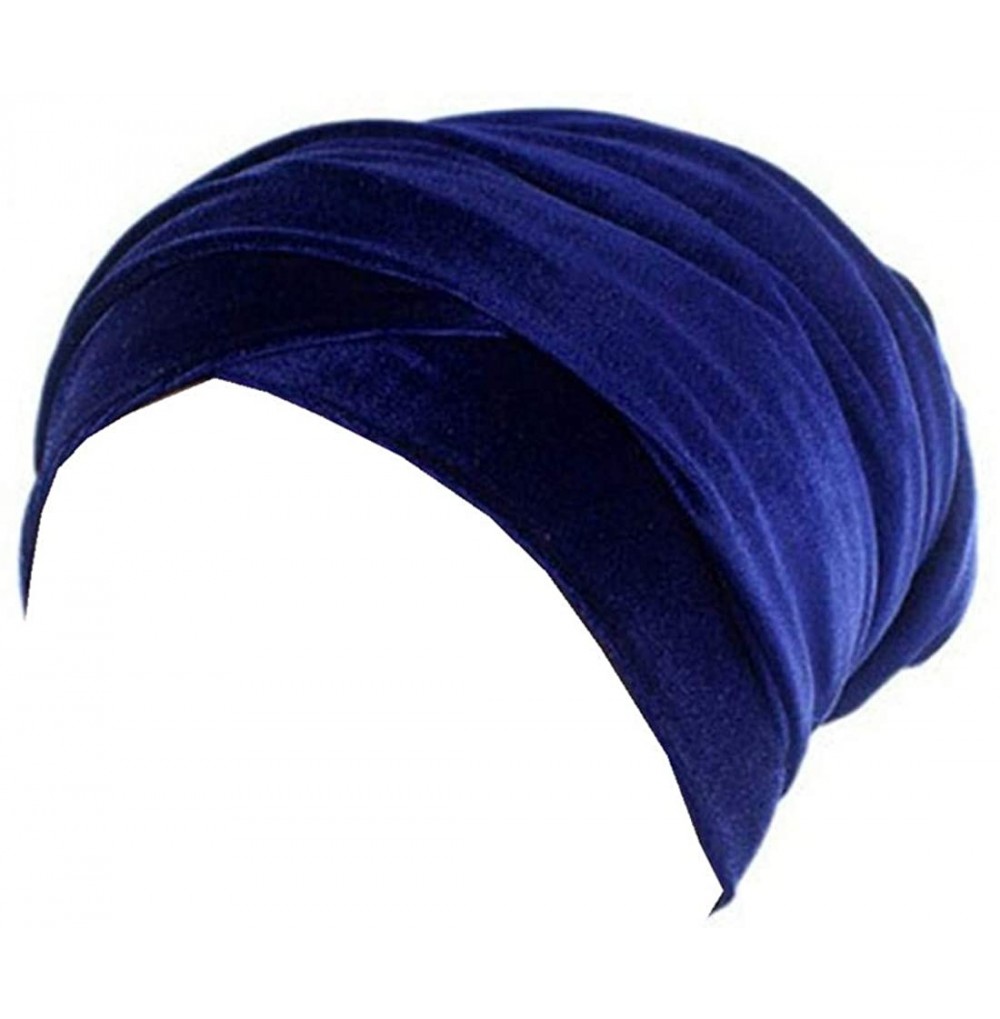 Headbands Luxury Pleated Velvet Turban Hijab Head Wrap Extra Long Tube Indian Headwrap Scarf Tie - Tjm-38-navy - CQ186G8QXY0