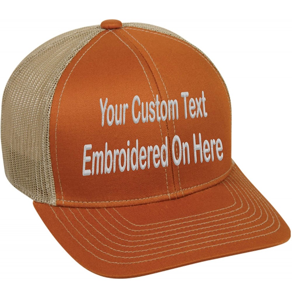 Baseball Caps Custom Trucker Mesh Back Hat Embroidered Your Own Text Curved Bill Outdoorcap - Burnt Orange/Tan - CC18K5QTX73