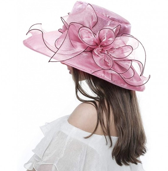 Sun Hats Women Organza Kentucky Derby Hat Fascinator Church Cap Beach Sun Hat Wedding Hat - Pink - CY18E9W9Y67