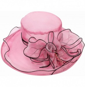 Sun Hats Women Organza Kentucky Derby Hat Fascinator Church Cap Beach Sun Hat Wedding Hat - Pink - CY18E9W9Y67
