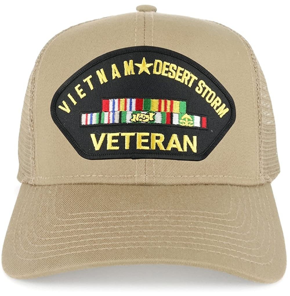Baseball Caps Vietnam and Desert Storm Veteran Embroidered Patch Snapback Mesh Trucker Cap - Khaki - CR189ONN4YR