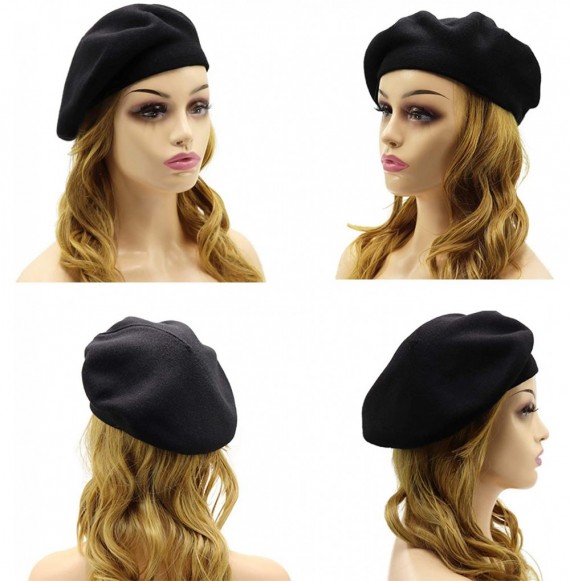 Berets French Beret Hat-Reversible Solid Color Cashmere Beret Cap for Womens Girls Lady Adults - Black - C518KGIGNHW
