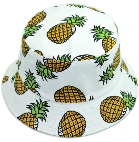 Bucket Hats Unisex Fruit Printed Dual Use Bucket Hat Fisherman Hat Sun Visor Hat for Summer Beach Pineapple White - CK18H49I4R6