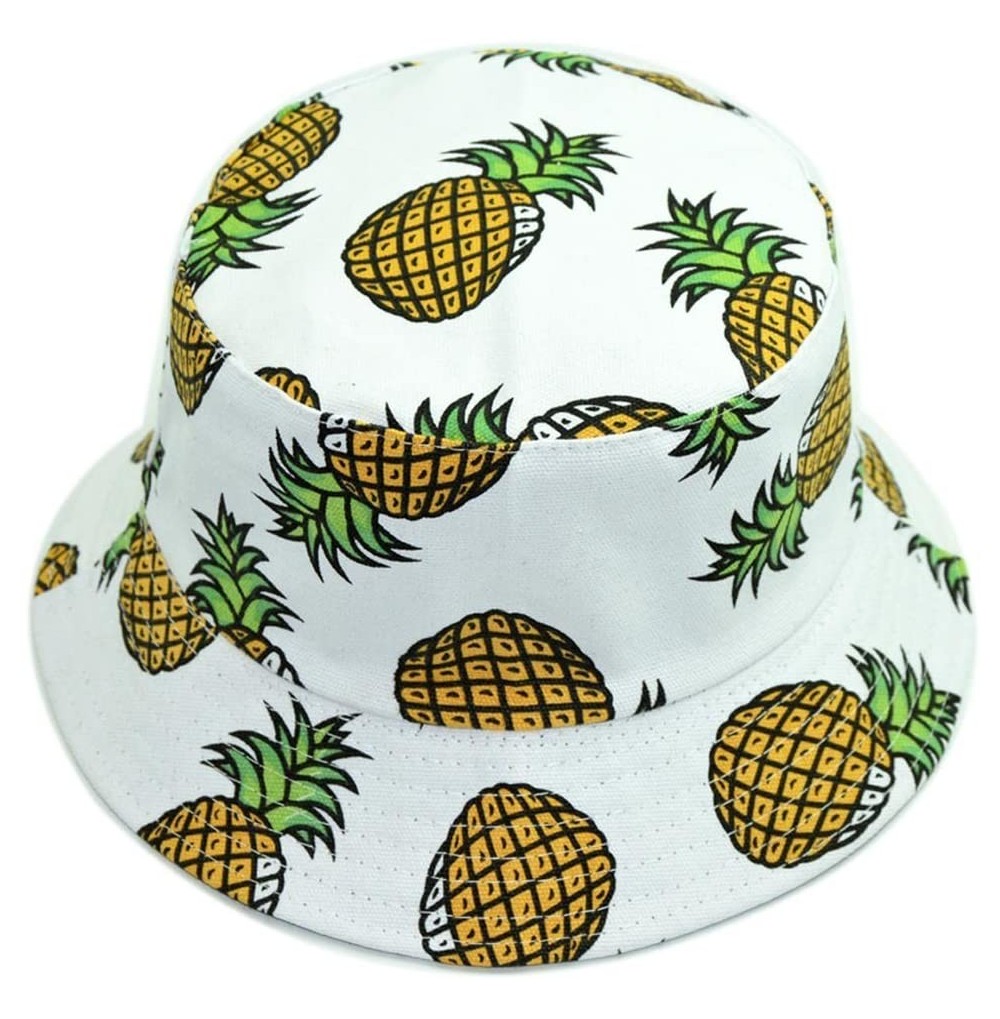 Bucket Hats Unisex Fruit Printed Dual Use Bucket Hat Fisherman Hat Sun Visor Hat for Summer Beach Pineapple White - CK18H49I4R6