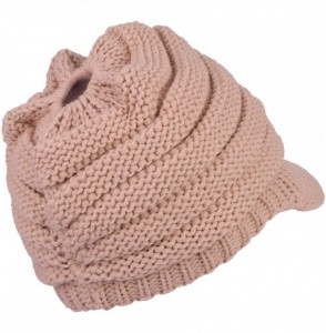 Skullies & Beanies Women's Ribbed Knit Winter Ponytail Visor Beanie Cap - Indi Pink - CL188QKK8IE