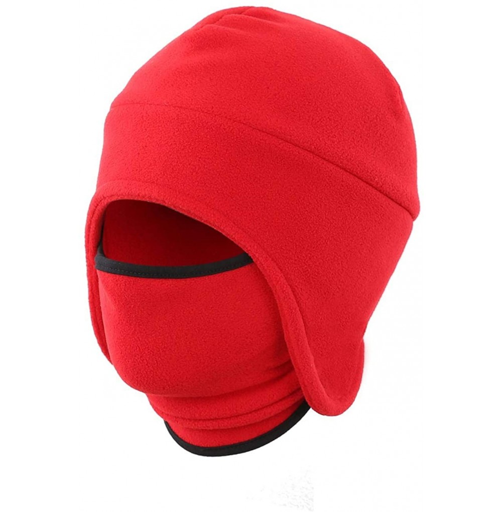 Skullies & Beanies Men's Warm 2 in 1 Hat Winter Fleece Earflap Skull Sports Beanie Ski Mask - Red - CE18IRUDAX6