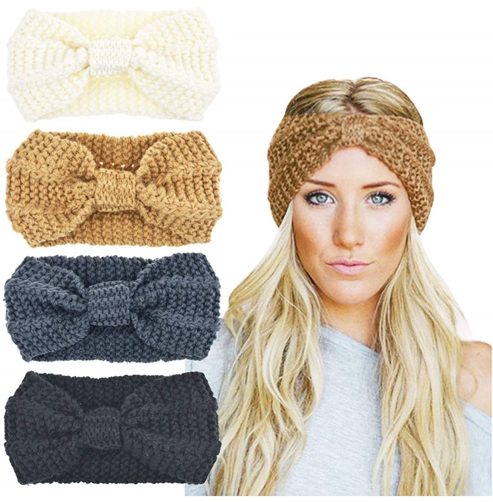 Headbands Crochet Turban Headband for Women Warm Bulky Crocheted Headwrap - 4 Pack Crochet Knot C - CQ18LG8T28Q