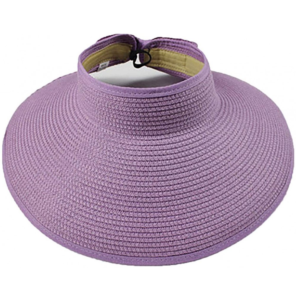 Sun Hats Women's Summer Foldable Straw Sun Visor w/Cute Bowtie UPF 50+ Packable Wide Brim Roll-Up Visor Beach Hat - Purple - ...