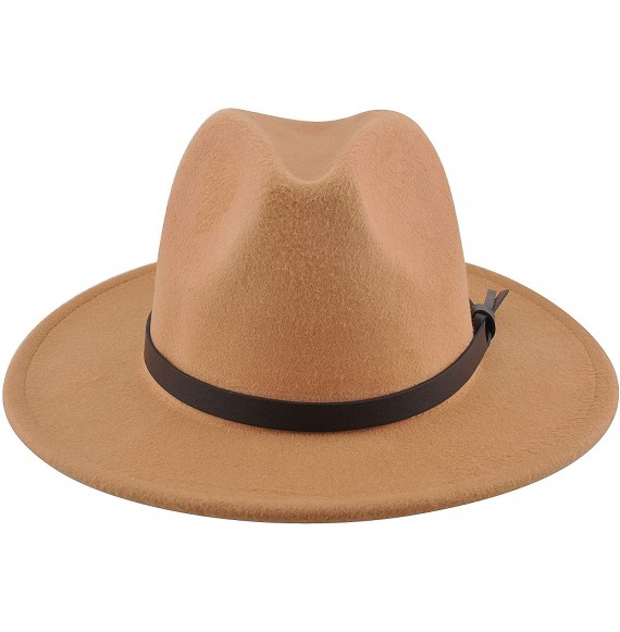 Fedoras Womens Felt Fedora Hat- Wide Brim Panama Cowboy Hat Floppy Sun Hat for Beach Church - Camel 2 - C418ZLGH7W5