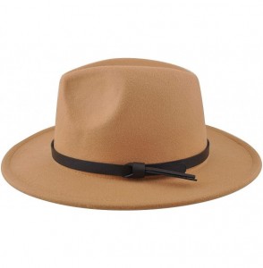 Fedoras Womens Felt Fedora Hat- Wide Brim Panama Cowboy Hat Floppy Sun Hat for Beach Church - Camel 2 - C418ZLGH7W5