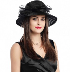 Bucket Hats Lady Derby Dress Church Cloche Hat Bow Bucket Wedding Bowler Hats - Black - CT18SX8RH6G
