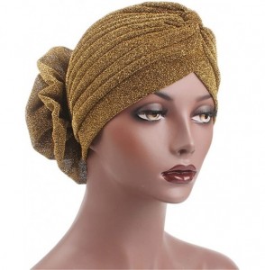 Skullies & Beanies Luxury Stretchable Glitter Flower Chemo Beanie Hair Loss Turban - Gold - CK18EQL6HIS