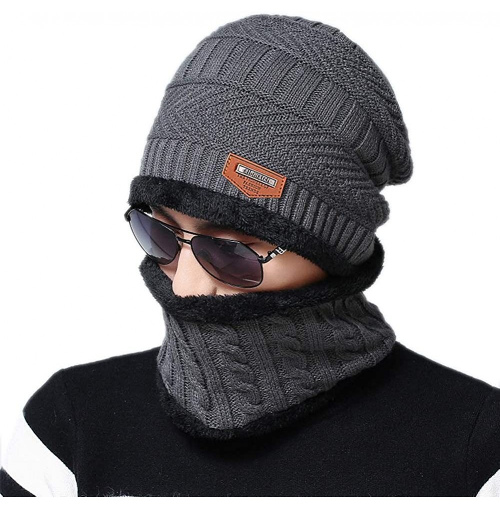 Skullies & Beanies Warm Winter Beanie Hat & Scarf Set Stylish Knit Skull Cap for Men Women - 03 Gray - C01888O9CDC
