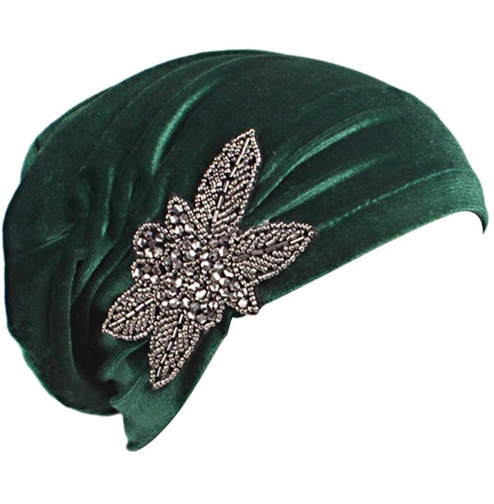 Skullies & Beanies Elegant Soft Turban- Beanie with Beaded Flower Pearled Velvet Long Head Wrap Turban Chemo Cancer Head Hat ...