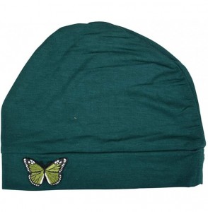 Skullies & Beanies Ladies Chemo Hat with Green Butterfly Bling - Hunter Green - CA12O2X7GH3