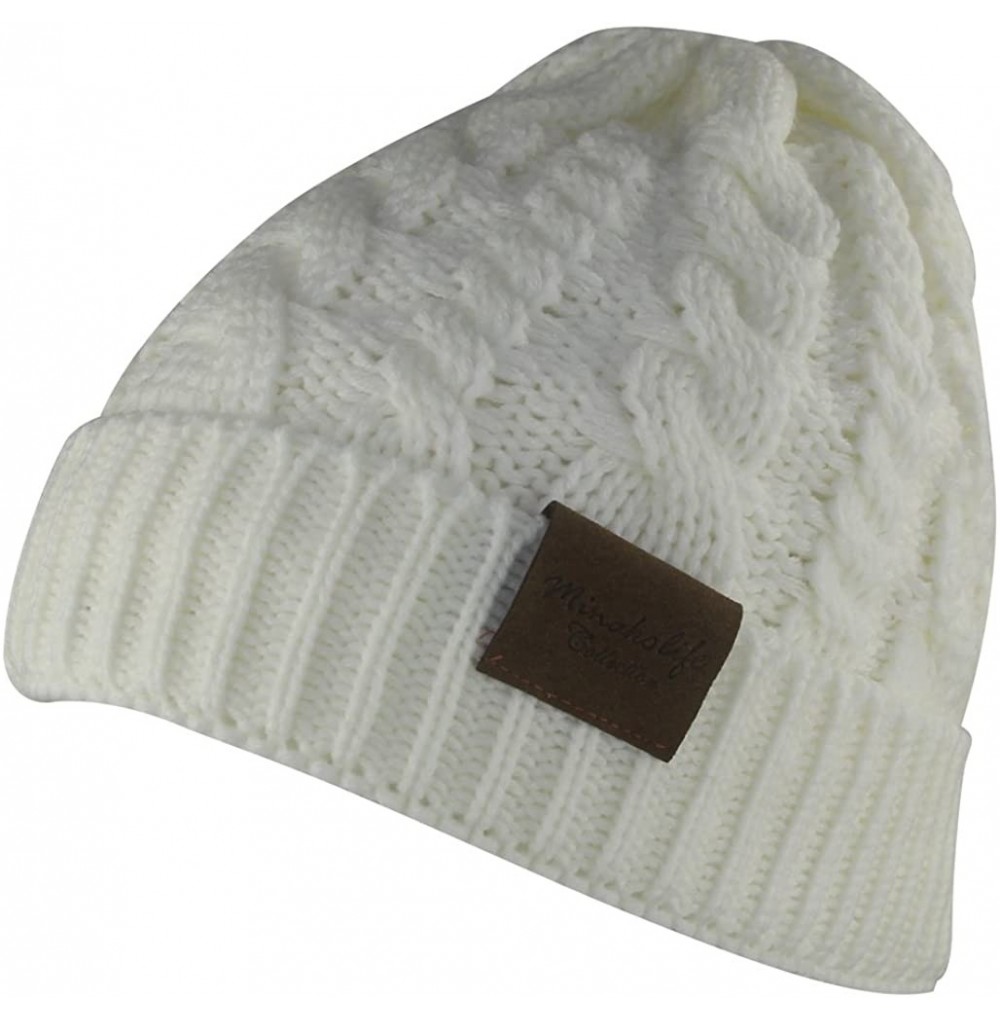 Skullies & Beanies Women's Winter Beanie Warm Fleece Lining - Thick Slouchy Cable Knit Hat - White - CK12N2LL2ER