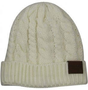 Skullies & Beanies Women's Winter Beanie Warm Fleece Lining - Thick Slouchy Cable Knit Hat - White - CK12N2LL2ER