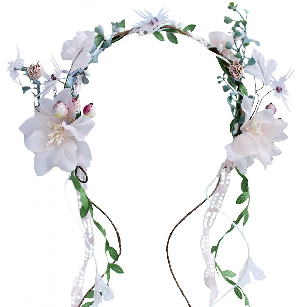 Headbands Floral Garland Crown Hair Wreath Flower Headband Halo Floral Headpiece Boho with Ribbon Wedding Party - A - C6194C0...